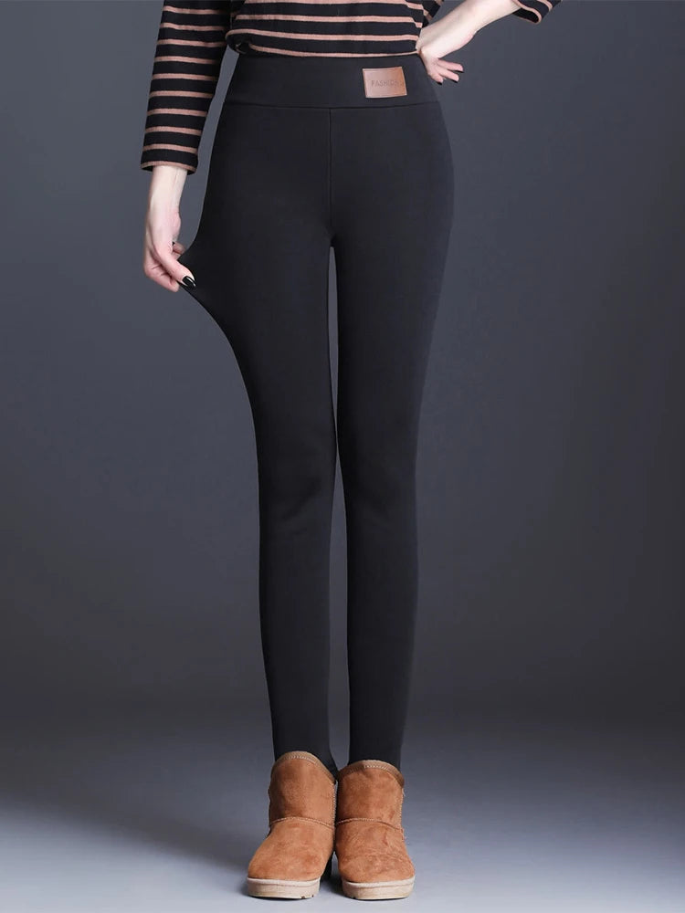 Polyester Fleece Lined High Waist Ankle Length Leggings