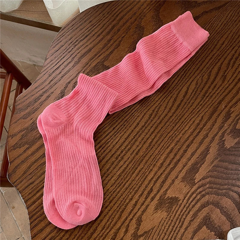 Cotton Blend Breathable Vertical Striped Long Socks For Women