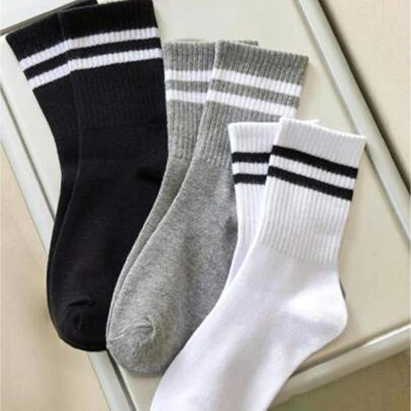 Polyester Mid Tube Casual Striped Women Socks 6 Pairs