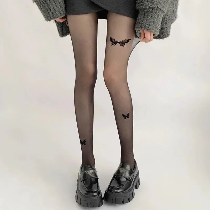 Butterfly Print Nylon Spandex Pantyhose Tights