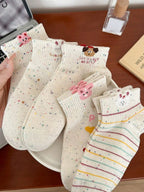 5 Pairs Women Polyester Elastane Low Tube Casual Cartoon Ankle Socks