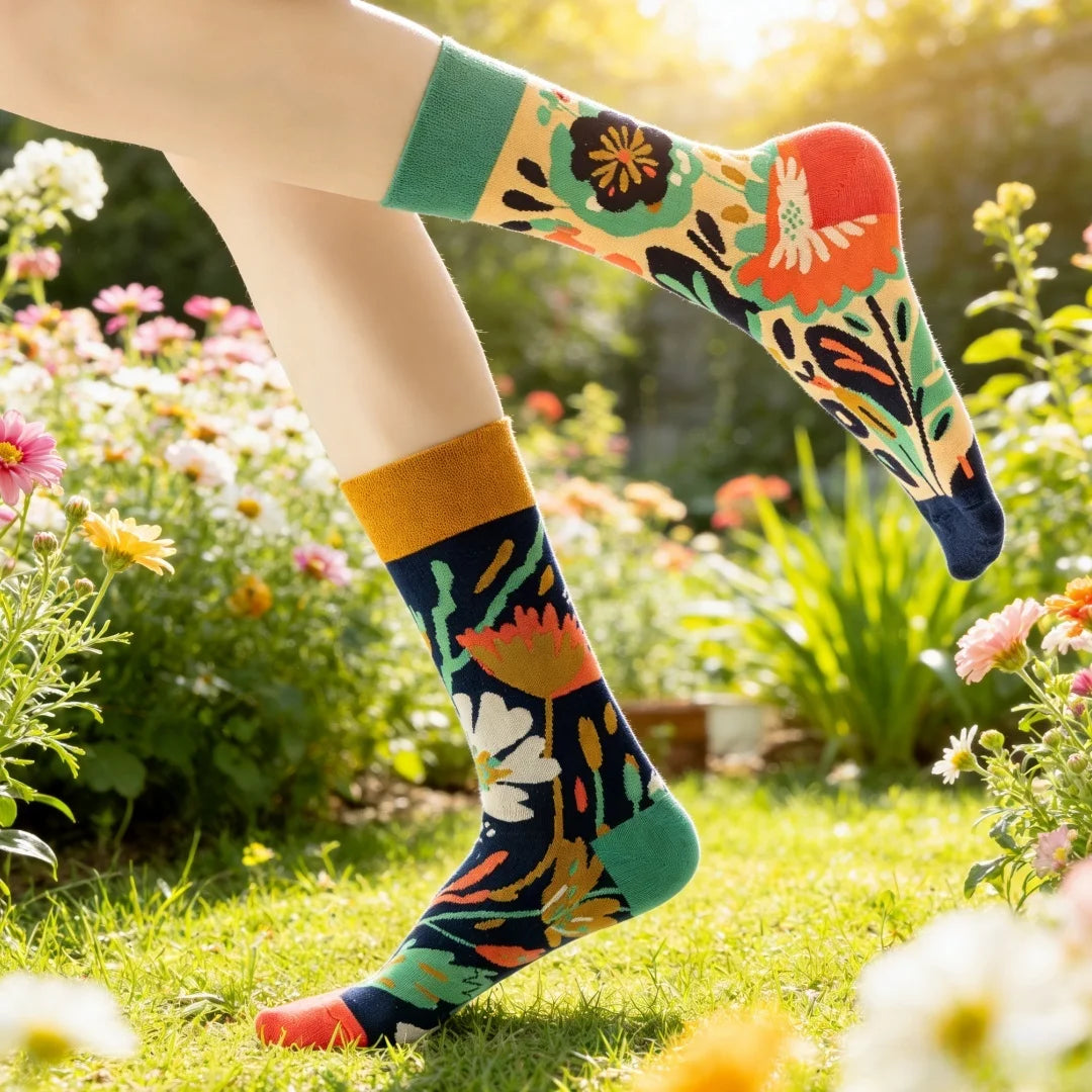 Cotton Blend Floral Mid Calf Socks