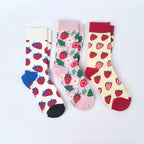 Cotton Blend Strawberry Print Mid Calf Socks