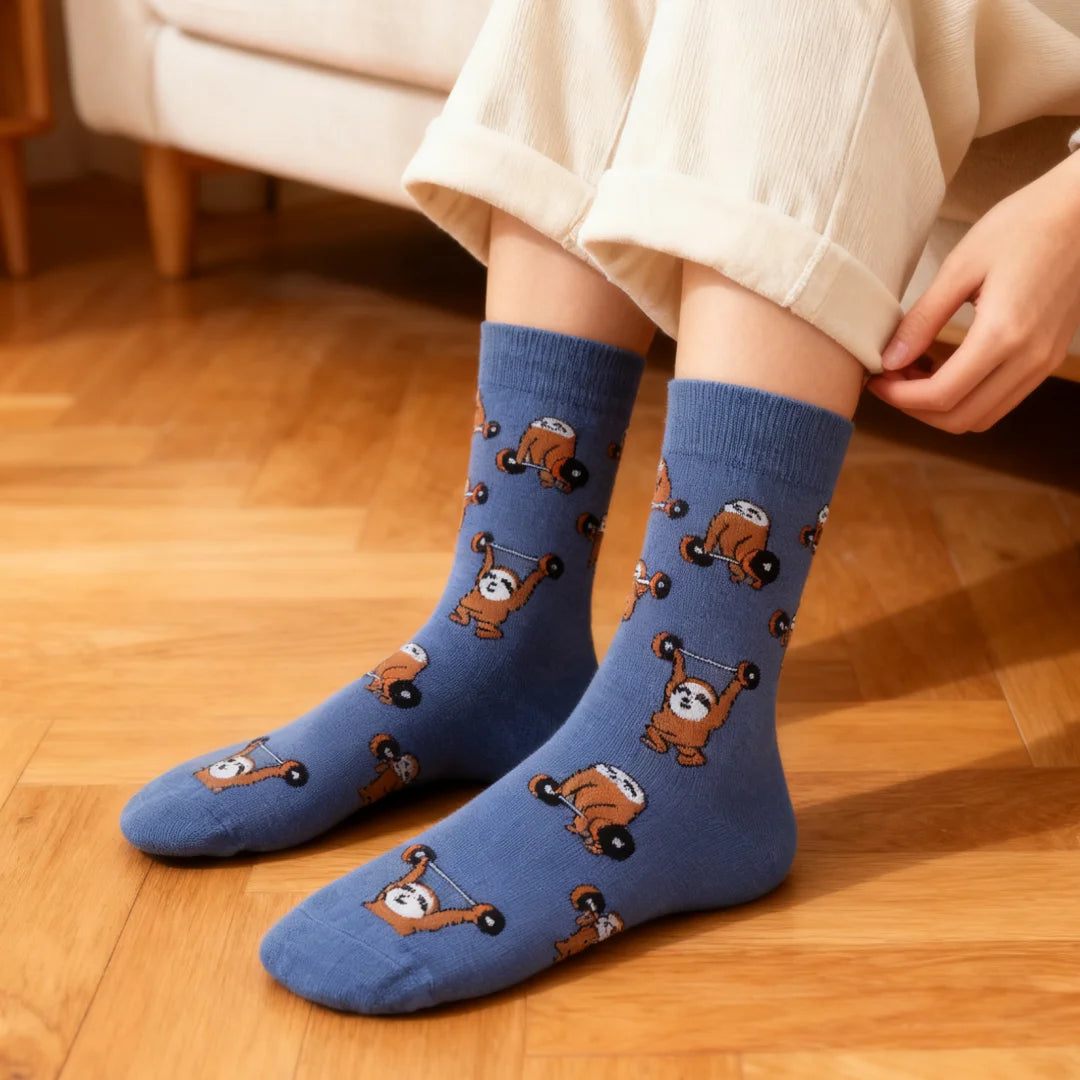 Cotton Blend Shrimp Pattern Mid Calf Socks - 12