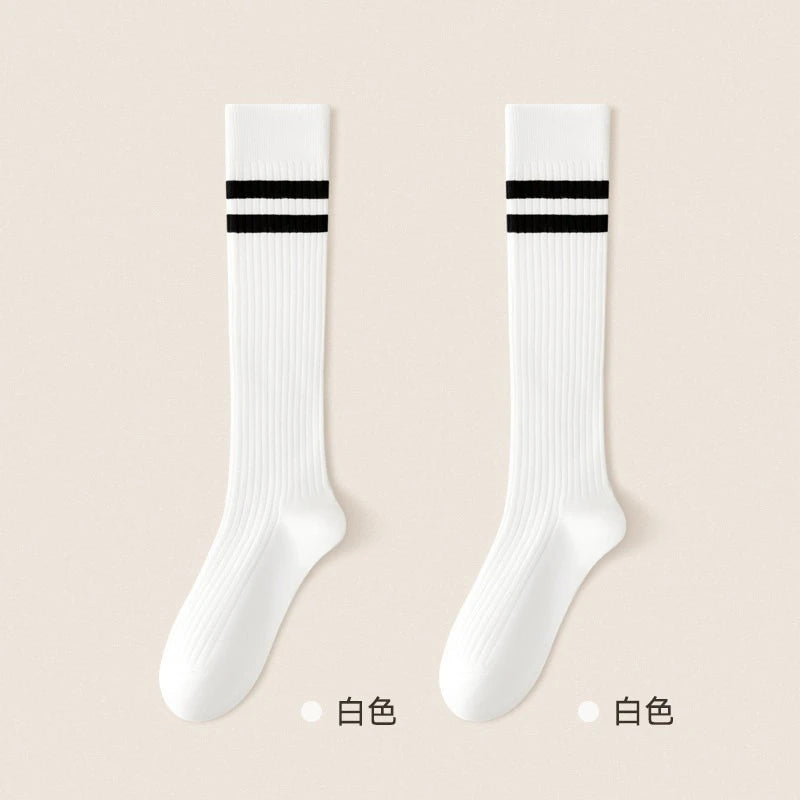 Cotton Polyester Striped Knee High Casual Socks