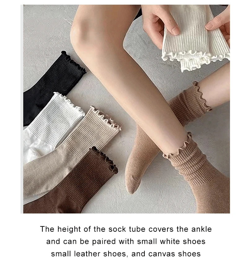 Ruffled Polyester Blend Mid Length Womens Socks 6 Pair Set - 11