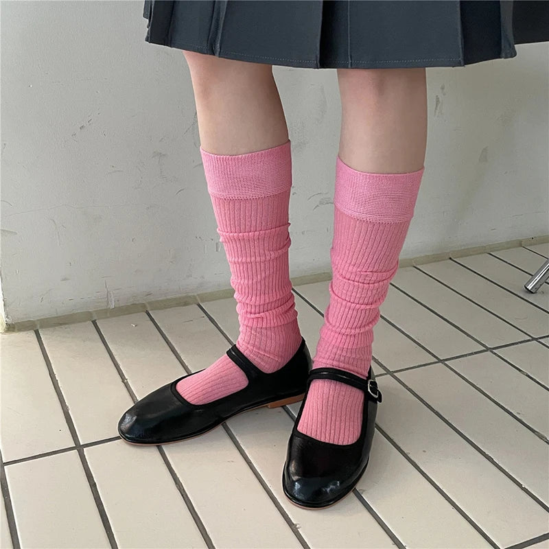 Cotton Blend Breathable Vertical Striped Long Socks For Women - 5