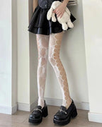 Floral Mesh Nylon Thigh High Pantyhose