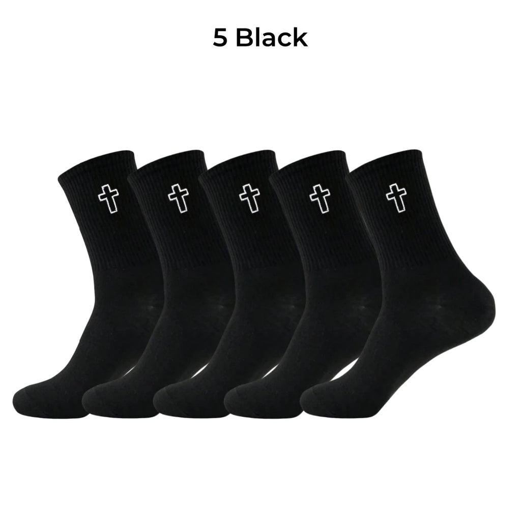 Polyester Elastane Crew Socks Cross Pattern