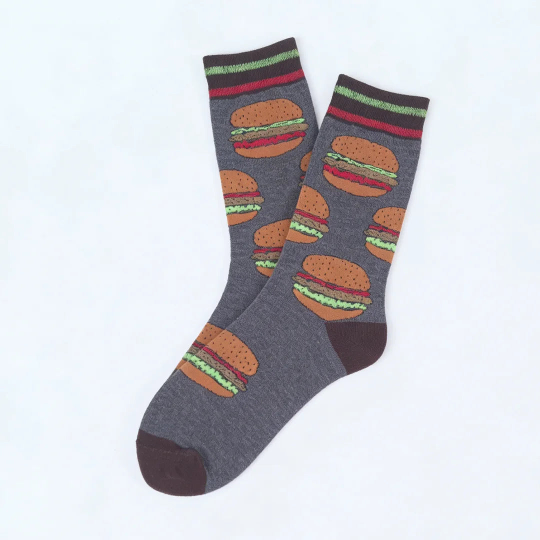 Cotton Blend Mid Calf Burger Print Unisex Socks - 5