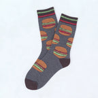 Cotton Blend Mid Calf Burger Print Unisex Socks