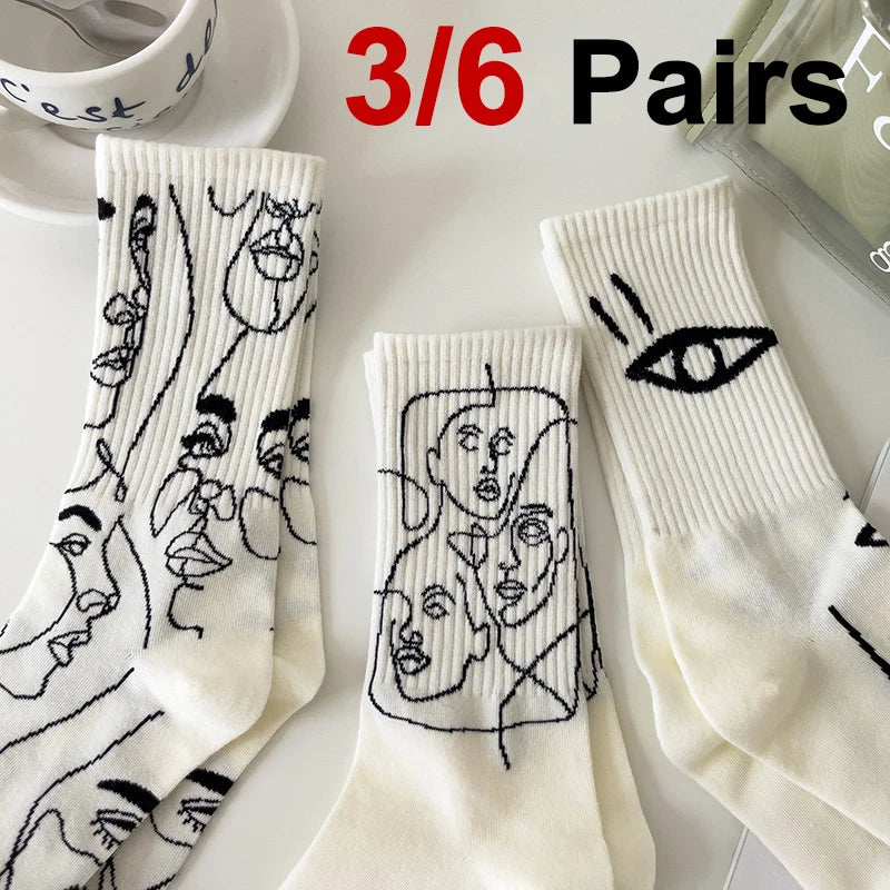 Cotton Blend Abstract Graphic Crew Socks