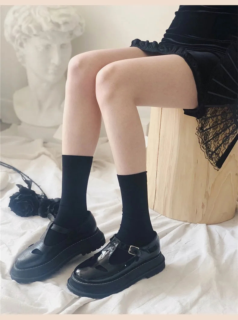 Nylon Polyester Knee High Stockings Solid Color