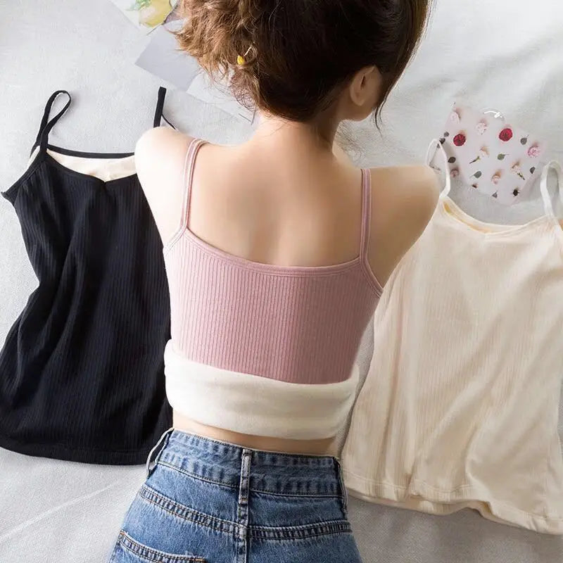 Nylon Sleeveless Velvet Lined Thermal Camisole Tank Top - 17