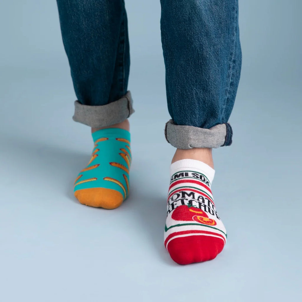 Cotton Blend Low Tube French Fry and Tomato Print Socks