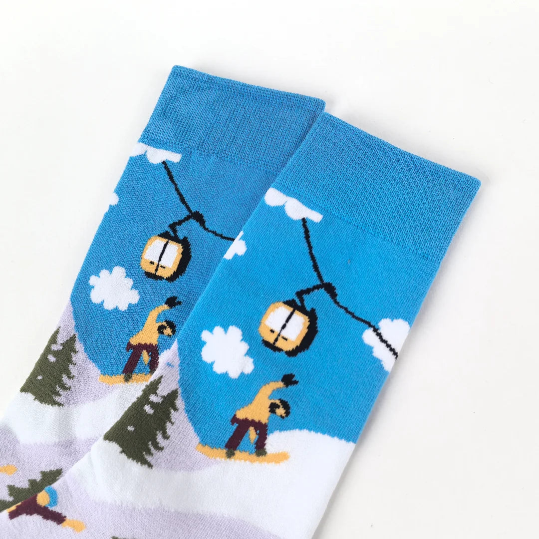 Cotton Blend Ski Pattern Mid Calf Unisex Socks - 4