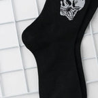 Men Polyester Elastane Skull Pattern Crew Socks