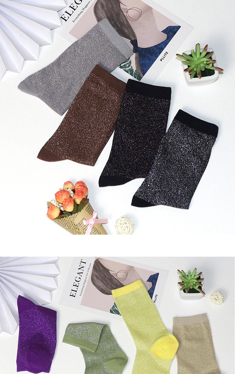 Cotton Blend Glitter Knit Women Casual Crew Socks - 13