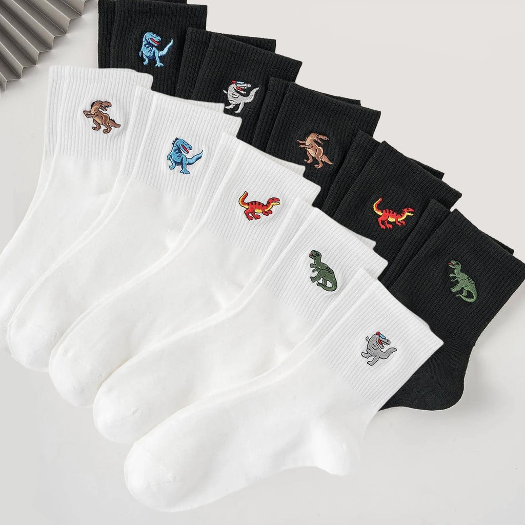 Polyester Elastane Crew Socks Dinosaur Pattern