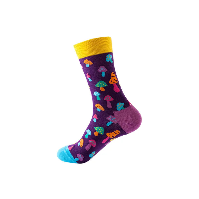 Cotton Blend Mushroom Print Mid Calf Socks