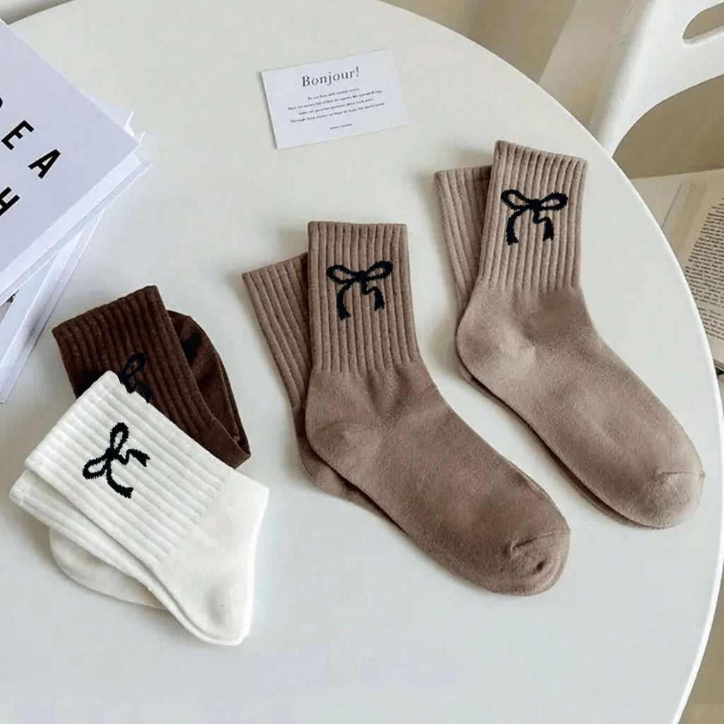 Polyester Elastane Women Bow Crew Socks