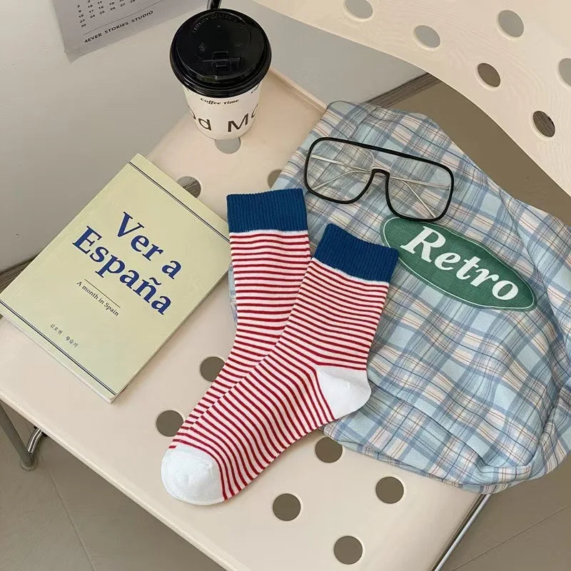 Striped Polyester Elastane Crew Socks Women