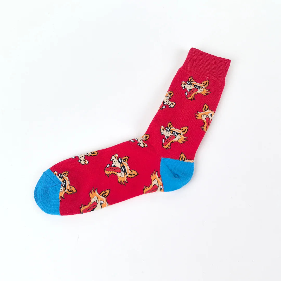 Cotton Blend Fox Print Mid Calf Casual Crew Socks