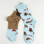 Cotton Blend Capybara Print Mid Calf Casual Crew Socks