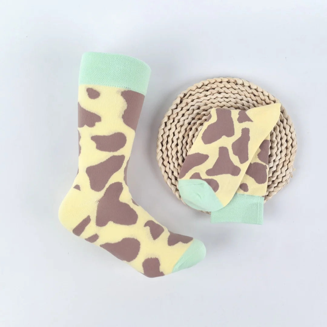 Cotton Blend Giraffe Print Mid Calf Socks