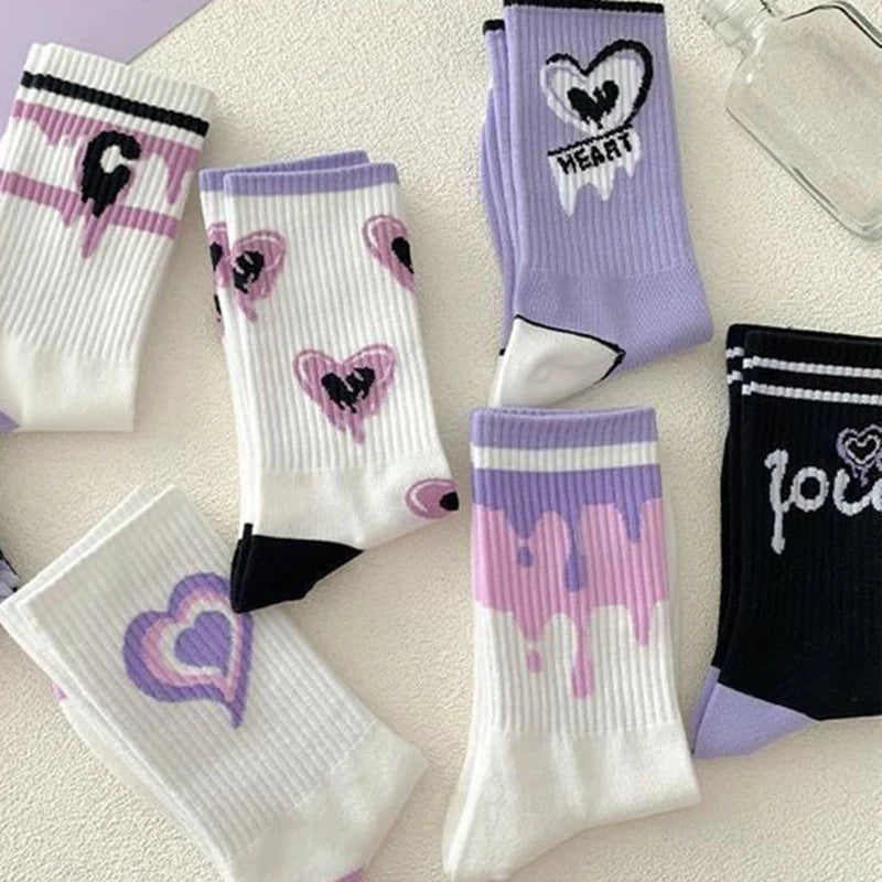 Polyester Elastane Heart Print Mid Tube Socks