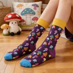 Cotton Mushroom Print Mid Calf Casual Socks
