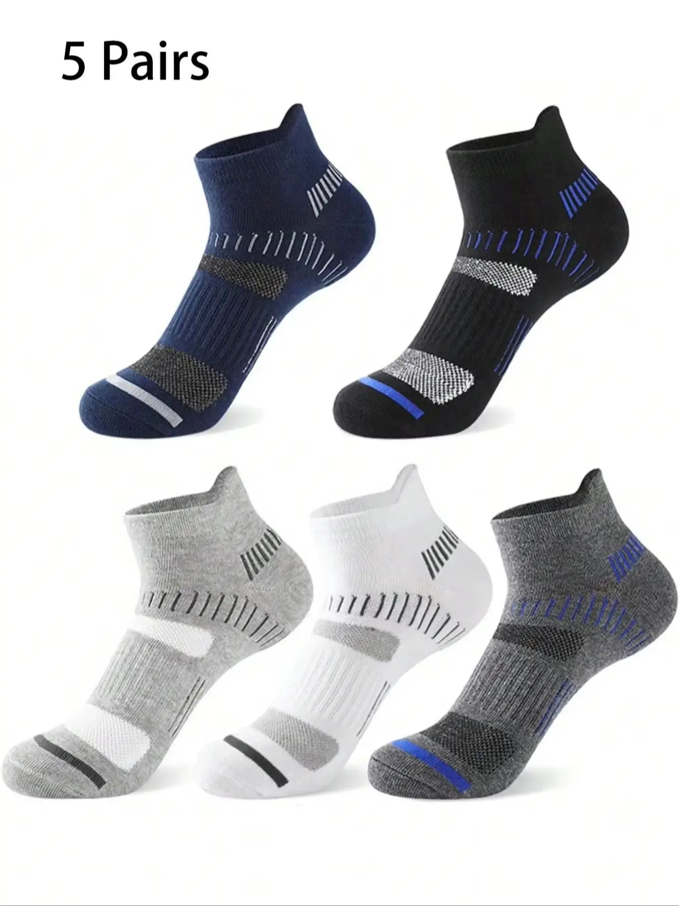 5 Pairs Polyester Elastane Knit Ankle Crew Socks - 15