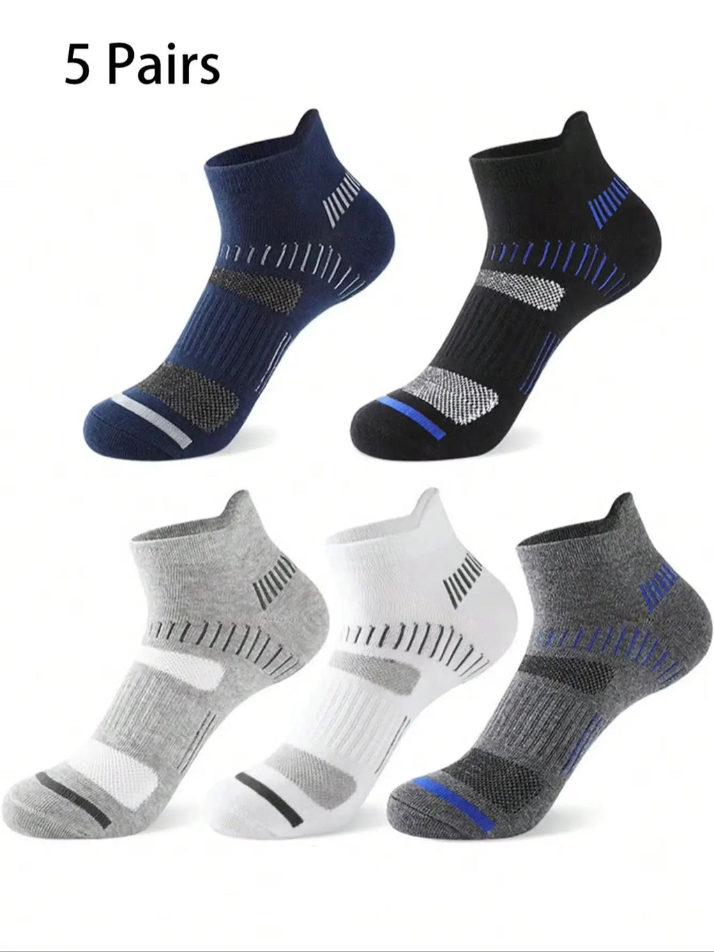 5 Pairs Polyester Elastane Knit Ankle Crew Socks