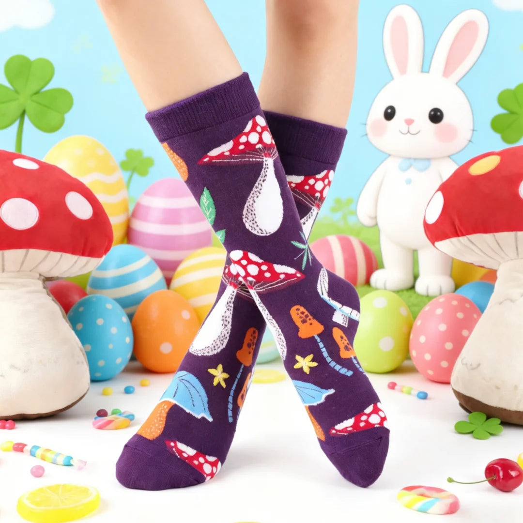Cotton Blend Mushroom Print Mid Calf Casual Socks - 1