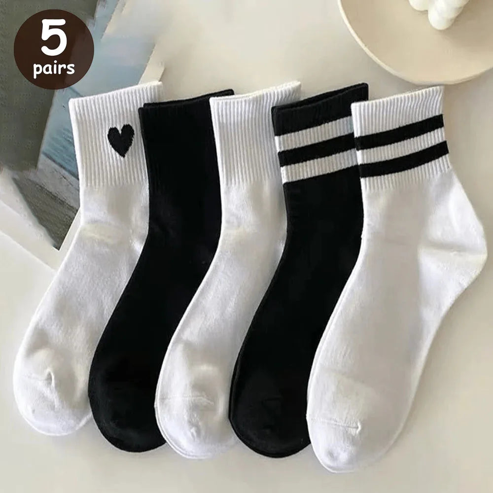 Polyester Blend Striped Mid Tube Mens Casual Crew Socks - 19