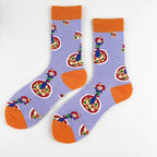 Cotton Blend Clown and Pizza Print Casual Mid Calf Socks
