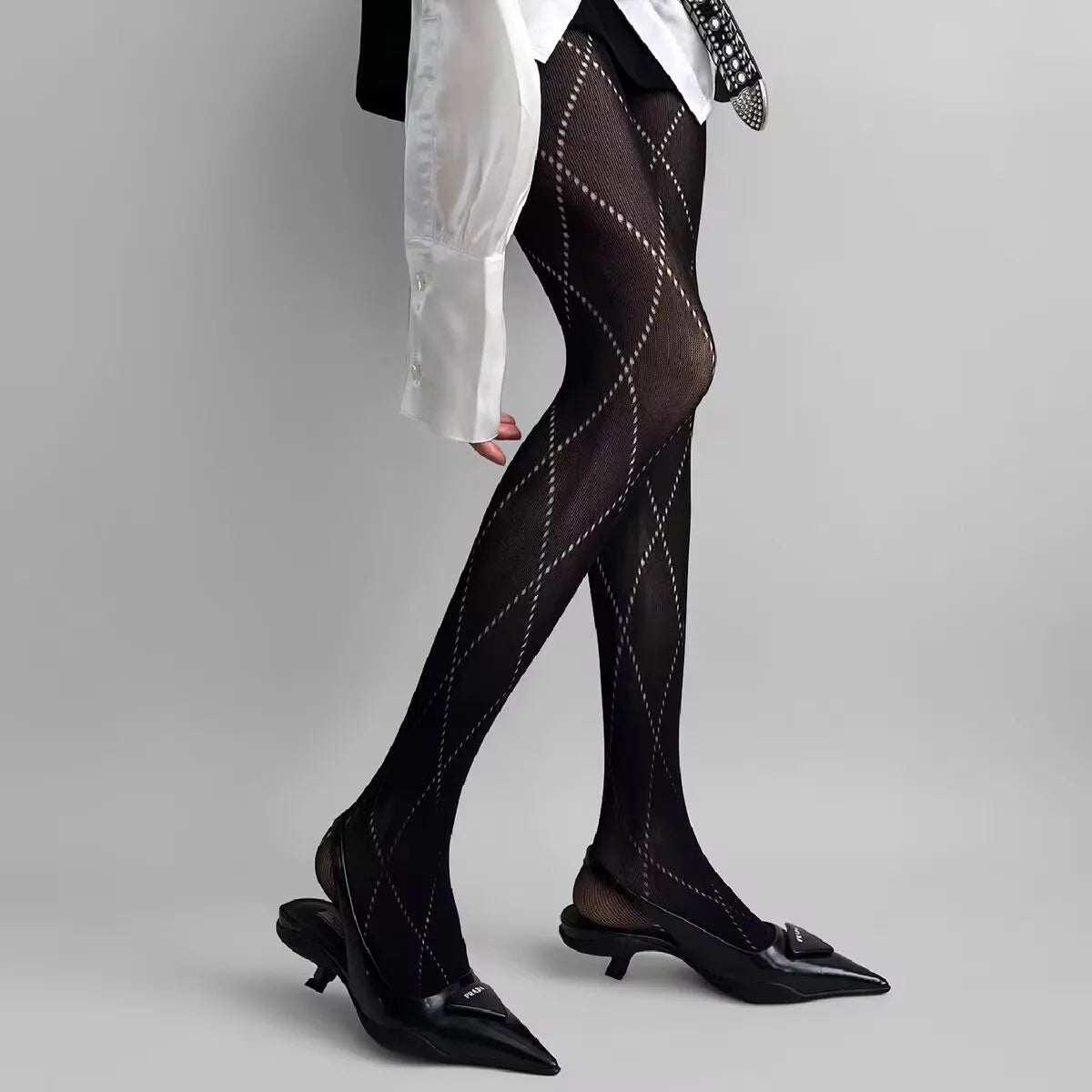 Geometric Pattern Nylon Mesh Pantyhose Tights - 5