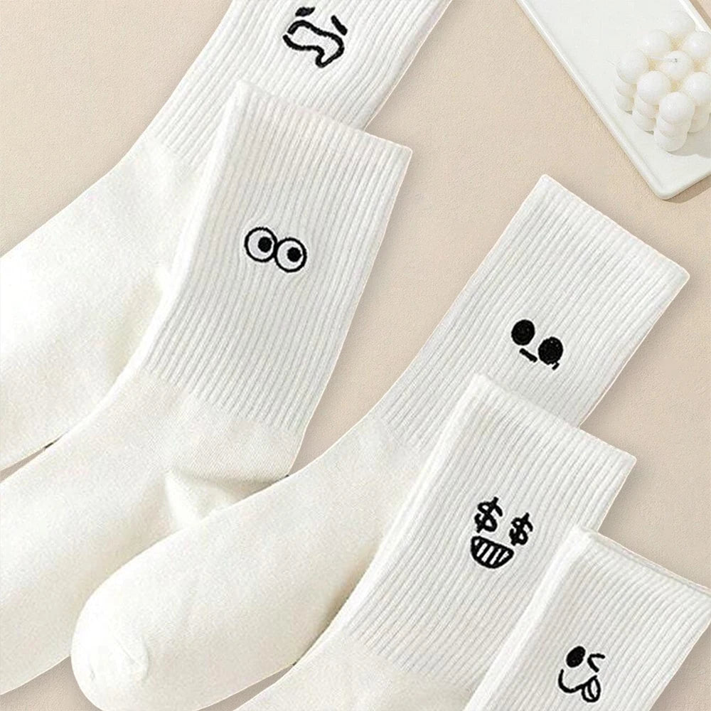 Polyester Blend Cartoon Expression Mid Tube Casual Socks