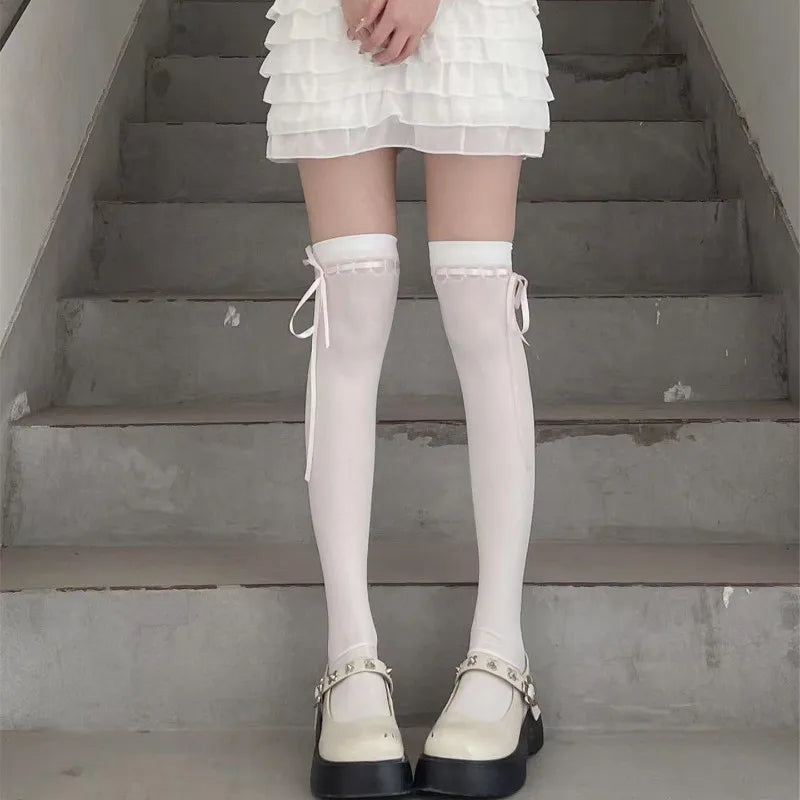 Nylon Elastane Bowknot Thigh High Stockings