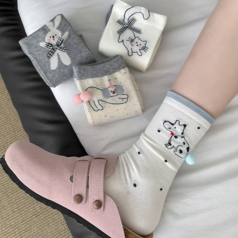 Polyester Elastane Cartoon Animal Mid Tube Socks for Women
