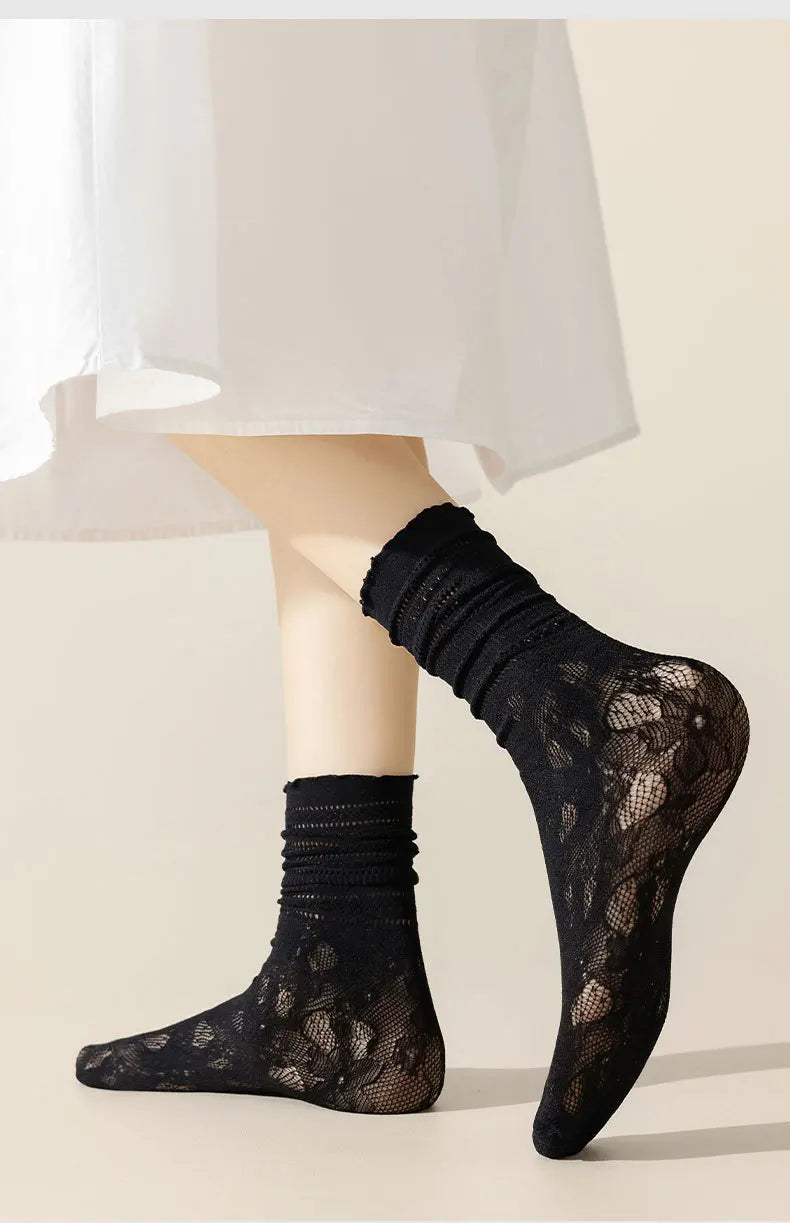 Lace Mesh Knit Ankle Socks Breathable Hollow Out Stockings