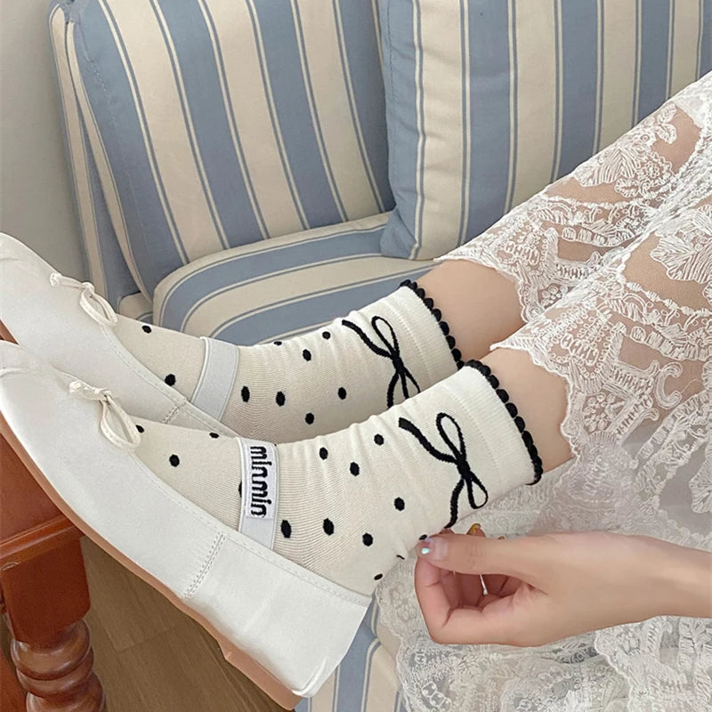 Polyester Elastane Bow Tie Casual Middle Tube Socks - 11