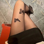 Butterfly Print Nylon Spandex Pantyhose Tights