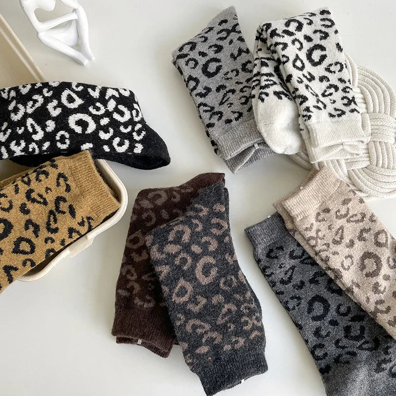 Thick Wool Leopard Print Thermal Socks for Women - 5