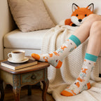 Cotton Blend Mid Calf Fox Print Socks