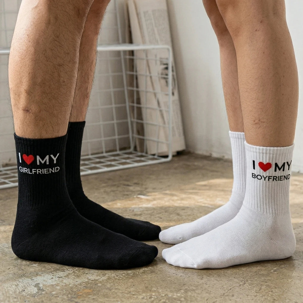 Polyester Blend Matching Couple Crew Socks