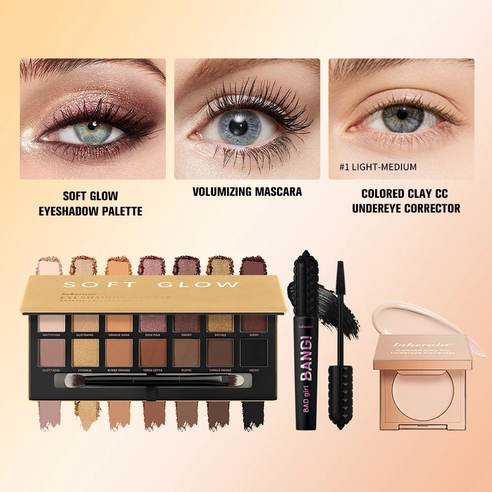 3 Piece Clay Corrector Eyeshadow And Volumizing Mascara Makeup Set