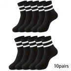 Polyester Blend Striped Mid Tube Crew Socks