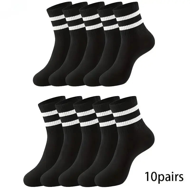 Polyester Blend Striped Mid Tube Mens Casual Crew Socks - 23