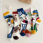 5 Pairs Polyester Spandex Crew Socks Cartoon Art Print